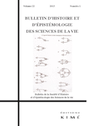 Bulletin d'histoire et d'épistémologie des sciences de la vie, v. 22, no 01